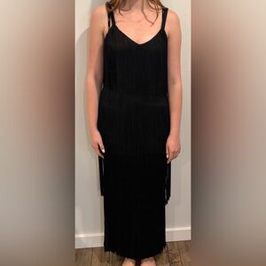 Vintage 1970s Black Fringe Maxi Dress | Marshall Rousso Las Vegas | Size 10